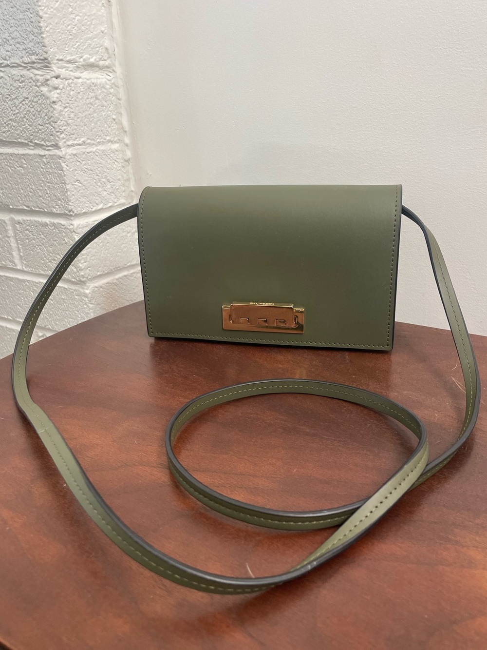 Zac Posen Crossbody Clutch Bag, Olive Green with Gold Hardware